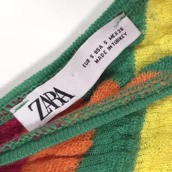 ZARA Women's Midi Dress SMALL Linen Blend Knit Striped 3859/101 Multicolor Asymm - Picture 2 of 10